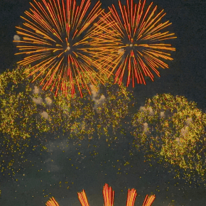 Fireworks in a dark sky